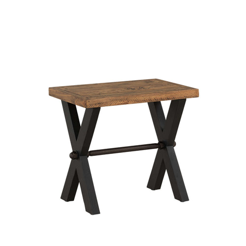 Cortesi Home Austin Farmhouse End Table, Solid Reclaimed Wood with Black Wood Legs, Honey Pine
