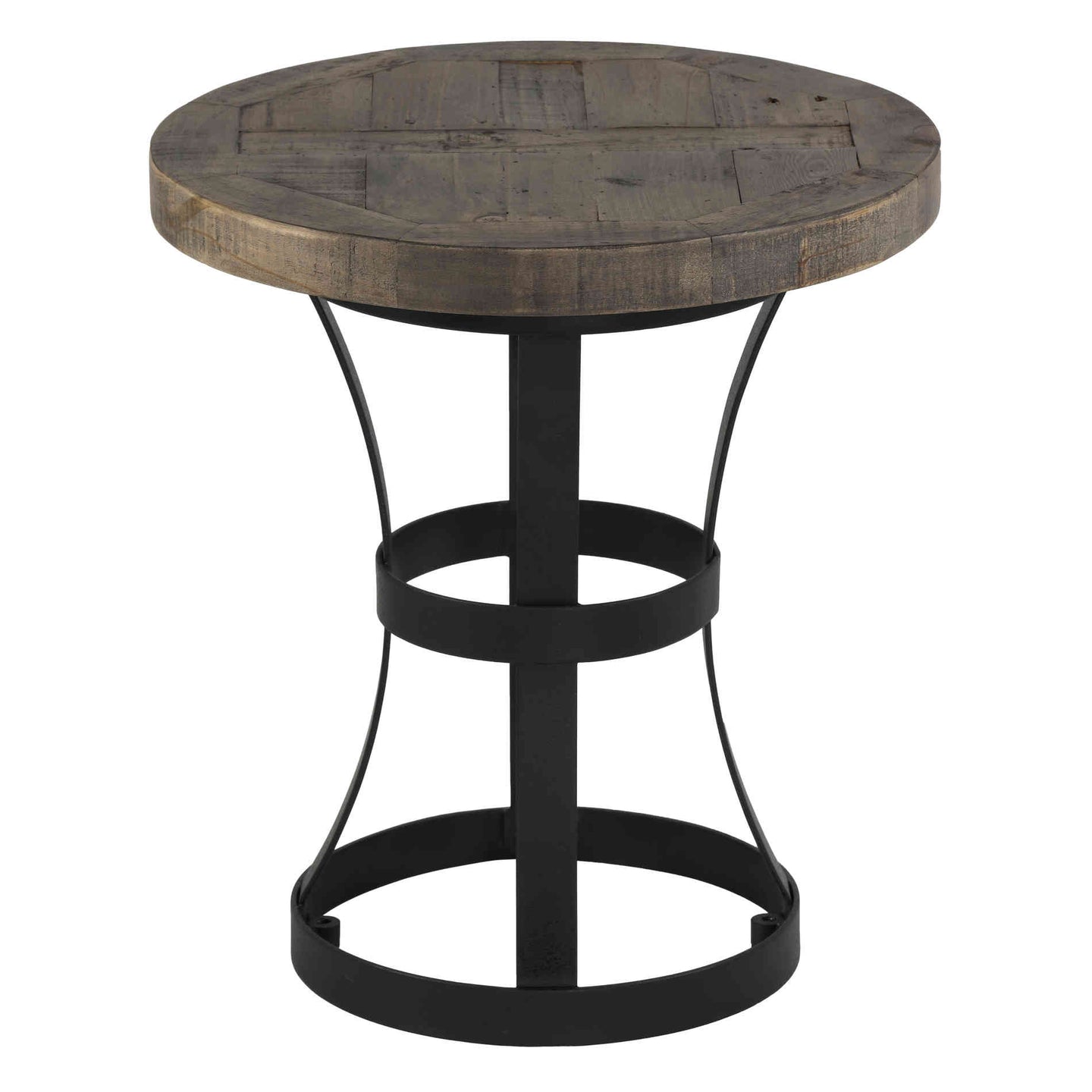 Cortesi Home Newcastle Round End Table, Solid Reclaimed Wood and Black Metal, 18