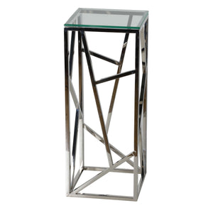 Cortesi Home Pisa Plant Stand Side Table, Stainless Steel with Glass Top