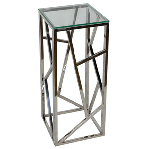 Cortesi Home Pisa Plant Stand Side Table, Stainless Steel with Glass Top