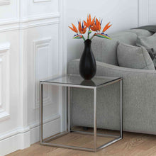 Cortesi Home Kent End Table, Stainless Steel with Glass Top, Square 22"