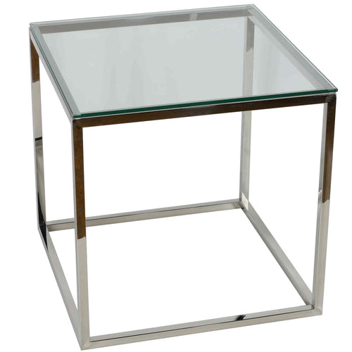 Cortesi Home Kent End Table, Stainless Steel with Glass Top, Square 22