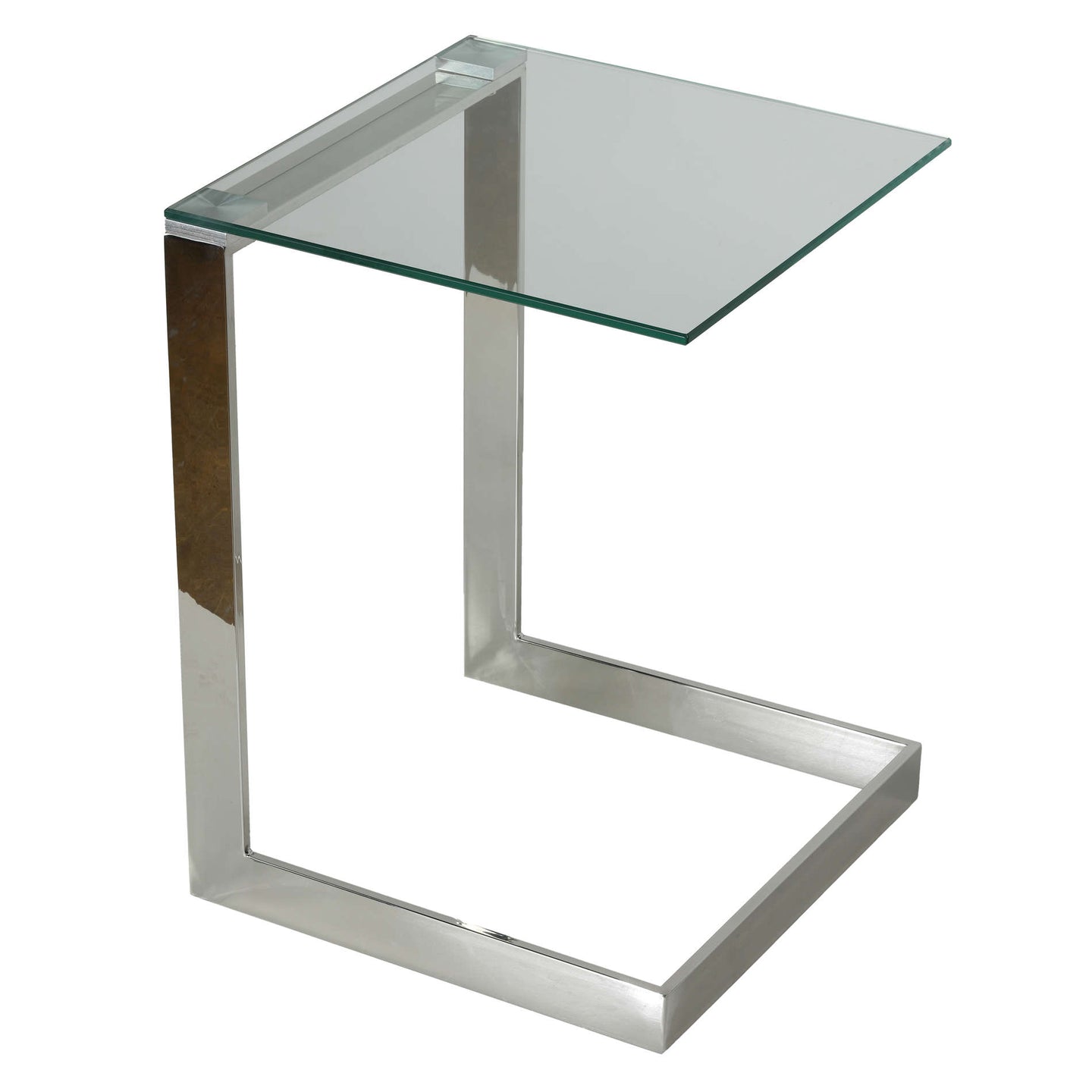 Cortesi Home Zulu End Table, Stainless Steel with Glass Top, C Shape, 22