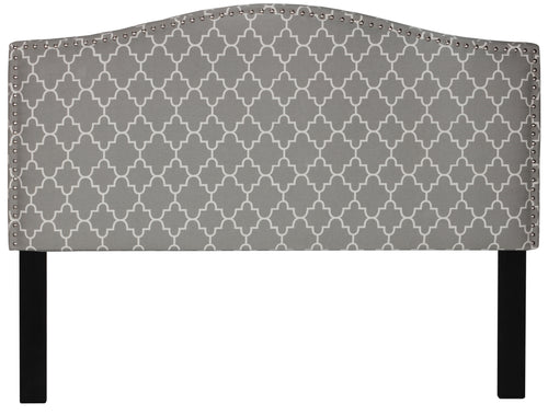 Cortesi Home Lena Upholstered Queen Headboard with Nailhead Trim, Grey