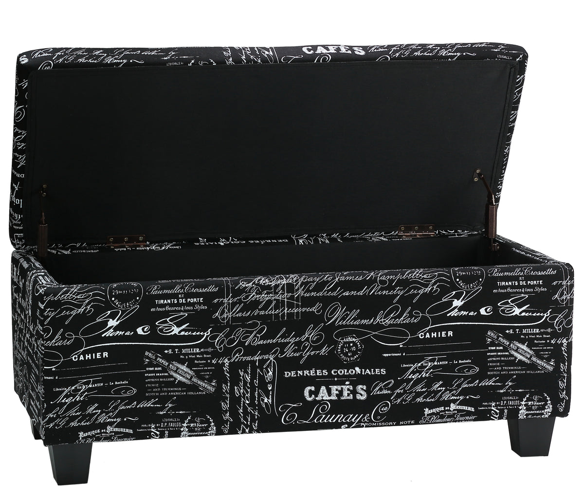 Cortesi Home Mamet Black Script Fabric Storage Ottoman Long Bench ...
