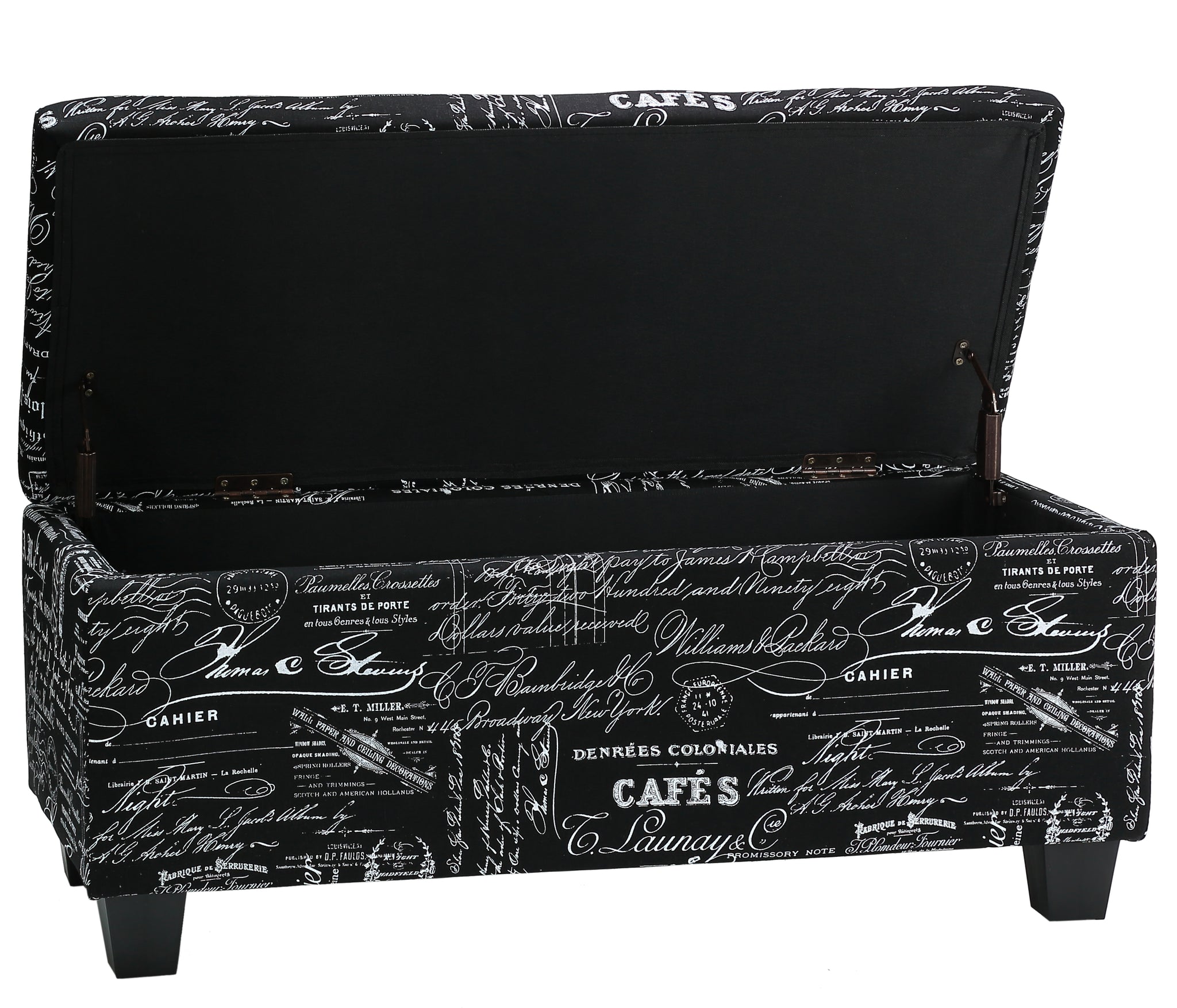 Cortesi Home Mamet Black Script Fabric Storage Ottoman Long Bench ...
