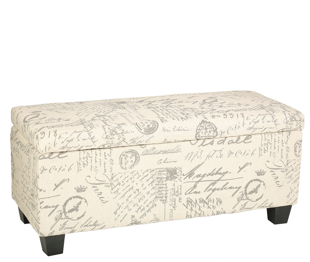 Cortesi Home Fitzgerald Script Fabric Storage Ottoman Long Bench ...