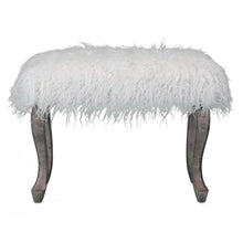 Cortesi Home Harlow Bench Ottoman, White Faux Fur with Driftwood Legs
