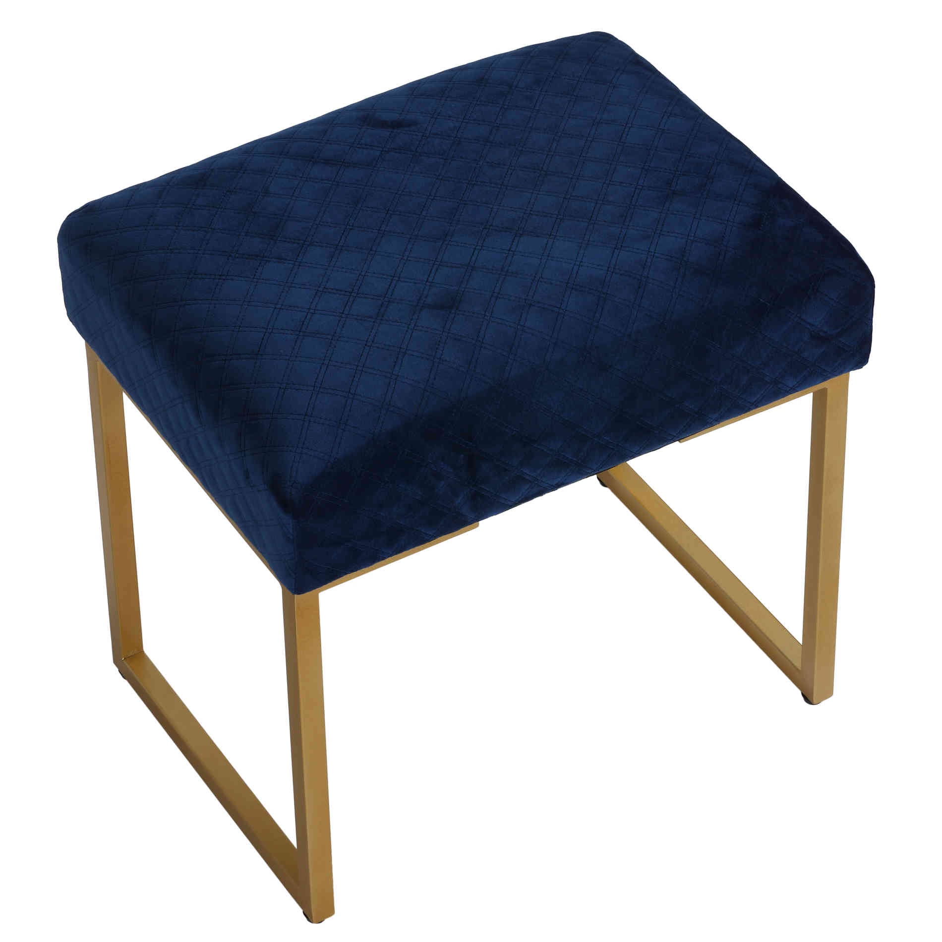Cortesi Home Allium Ottoman with Painted Gold Legs, 19" Wide, Blue Velvet