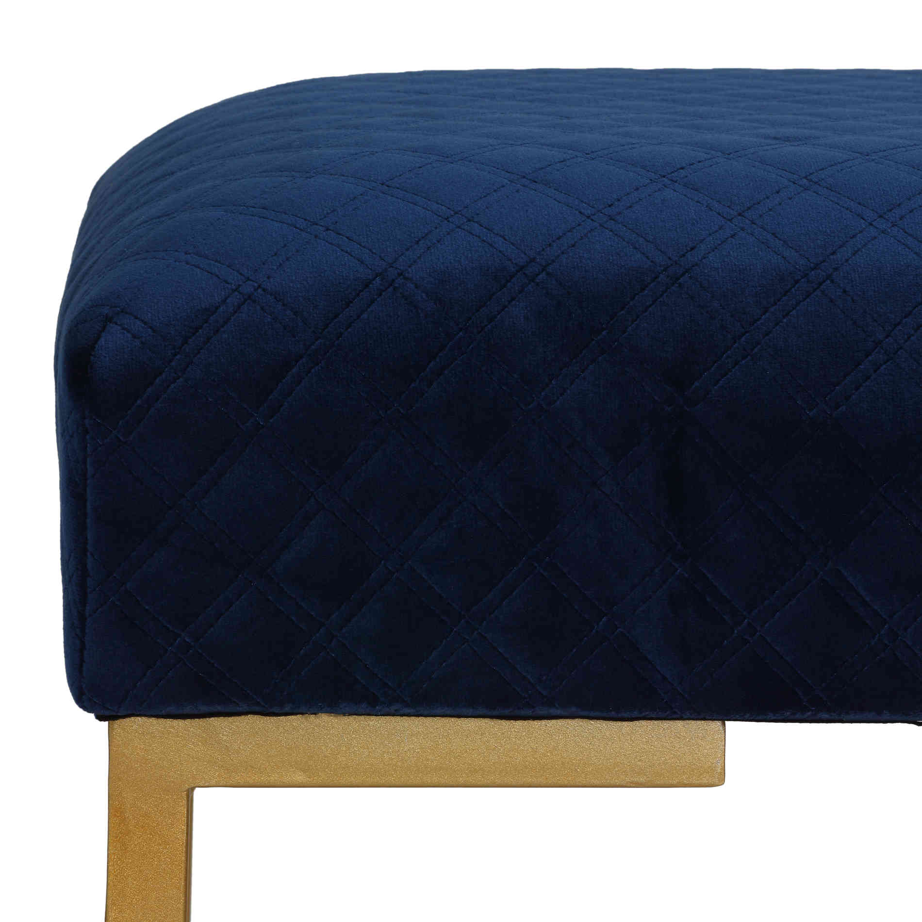 Cortesi Home Allium Ottoman with Painted Gold Legs, 19" Wide, Blue Velvet