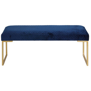Cortesi Home Claymore Large Ottoman Bench with Painted Gold Legs, Blue Velvet
