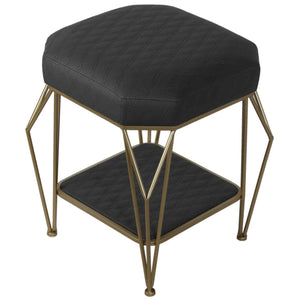 Cortesi Home Winehouse Vanity Stool  Ottoman with Painted Gold legs, Gray