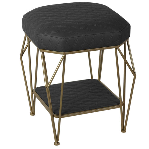 Cortesi Home Winehouse Vanity Stool  Ottoman with Painted Gold legs, Gray
