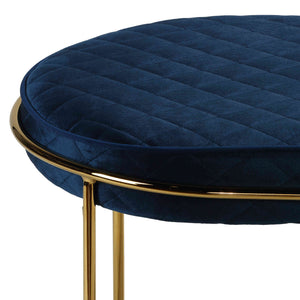 Cortesi Home Ludlow Bench Ottoman in Blue Velvet and Brushed Gold