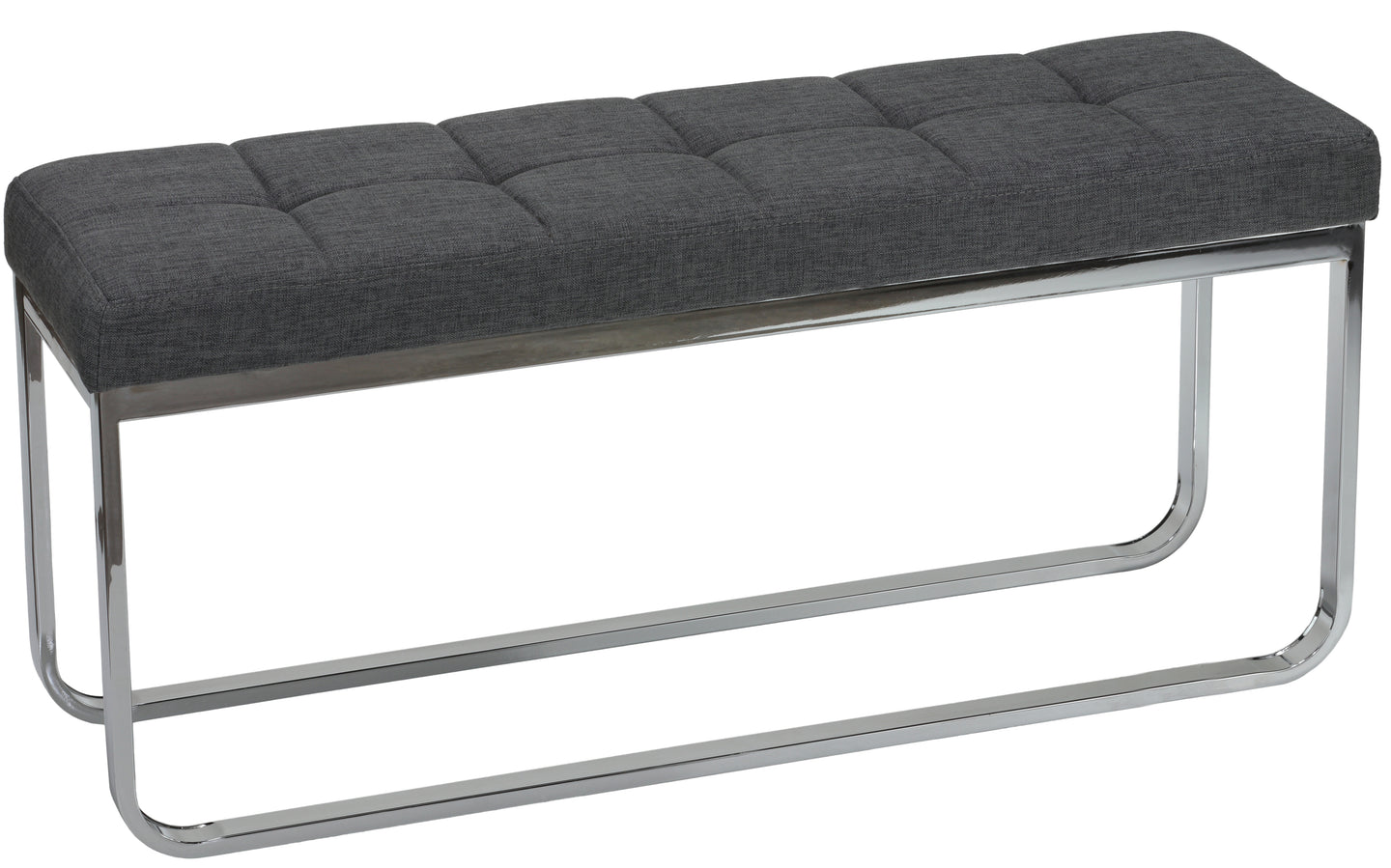 Cortesi Home Nola Contemporary Narrow Bench in Grey Linen Fabric with Rounded Polished Stainless Steel Legs