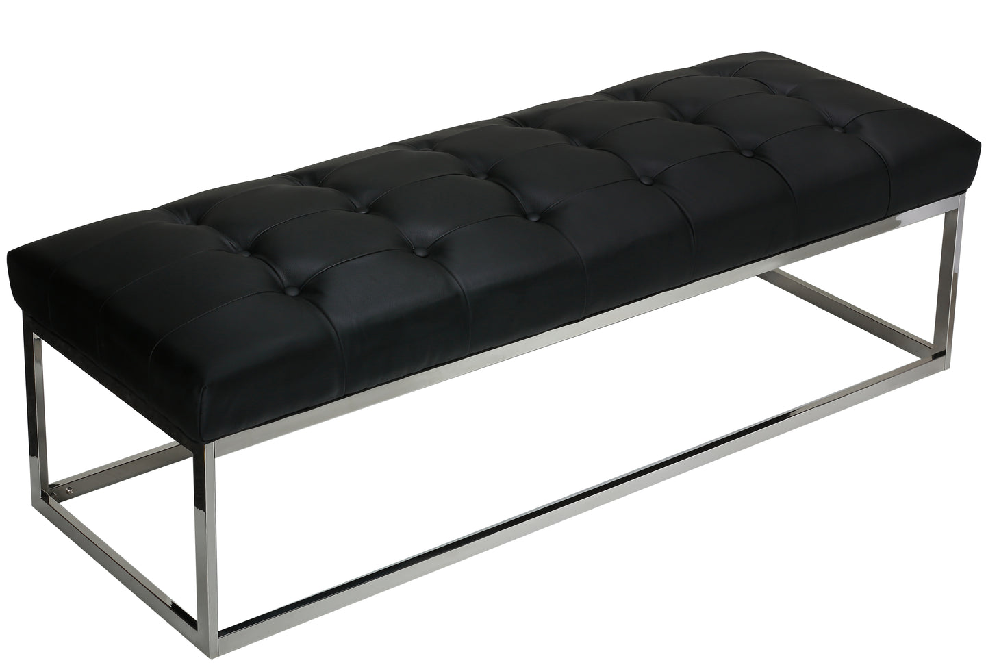 Cortesi Home Biago Contemporary Oversized Tufted Long Bench, Black Leather Like Vinyl