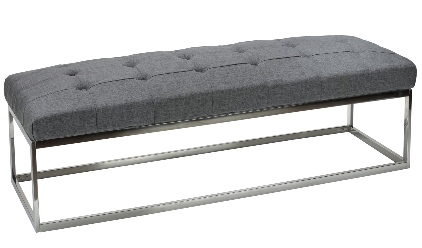 Cortesi Home Biago Contemporary Tufted Oversize Bench in Fabric, Grey Linen Fabric
