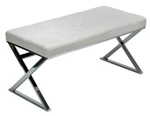 Cortesi Home Zio Contemporary Metal Entryway X- Bench in Leather like Vinyl, White