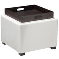 Cortesi Home Mavi Snow White Storage Tray Ottoman in Bonded Leather