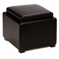 Cortesi Home Mavi Black Storage Tray Ottoman in Bonded Leather