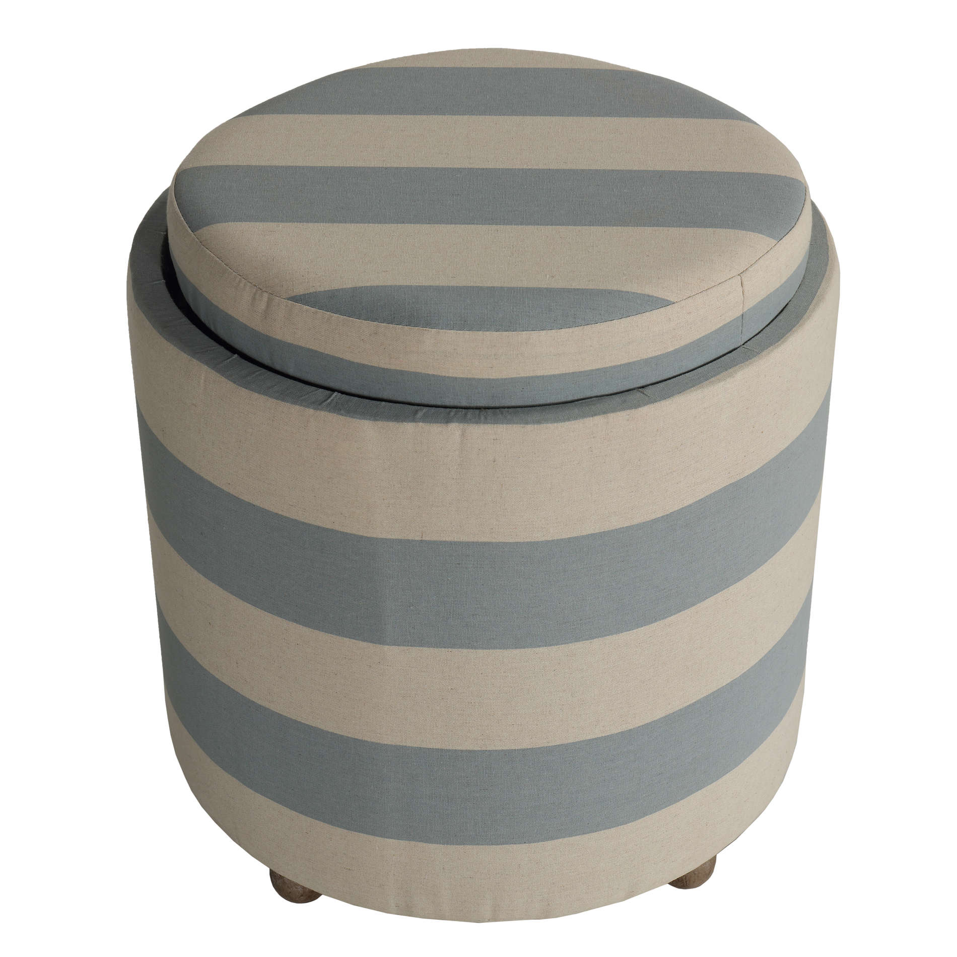 Cortesi Home Keyes Round Storage Ottoman, Blue and White Striped Fabric