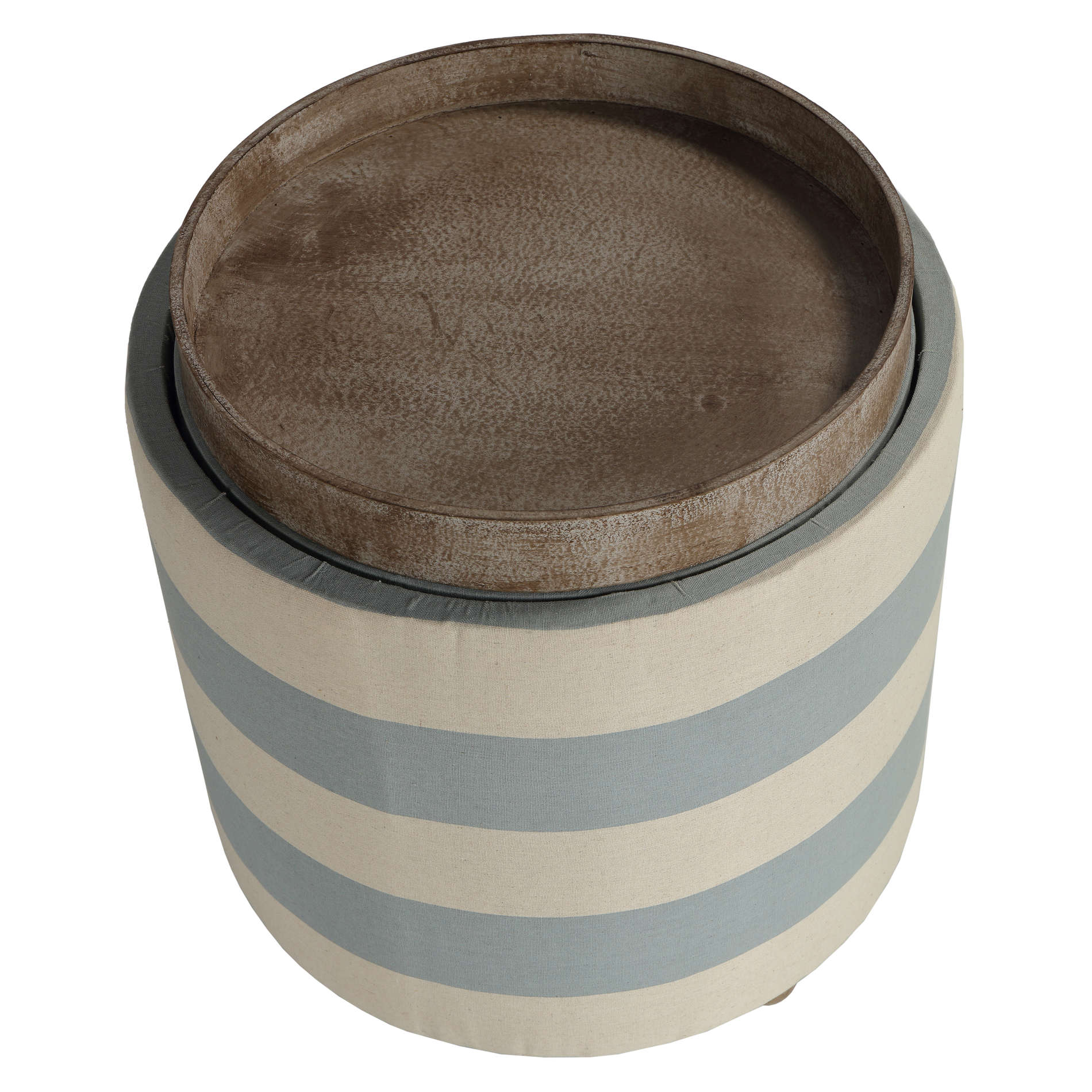 Cortesi Home Keyes Round Storage Ottoman, Blue and White Striped Fabric