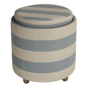 Cortesi Home Keyes Round Storage Ottoman, Blue and White Striped Fabric
