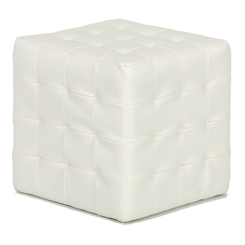 Cortesi Home Jojo White Tufted Cube Ottoman in Faux Leather