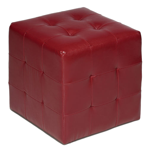 Cortesi Home Braque Red Tufted Cube Ottoman in Leather like Vinyl