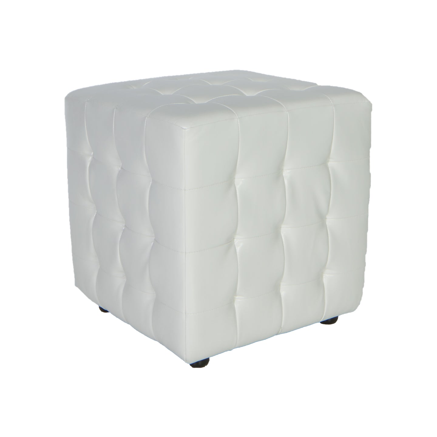 Cortesi Home Izzo Tufted Cube Ottoman in Pure White Bonded Leather