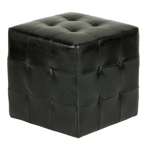 Cortesi Home Braque Black Tufted Cube Ottoman in Leather like Vinyl