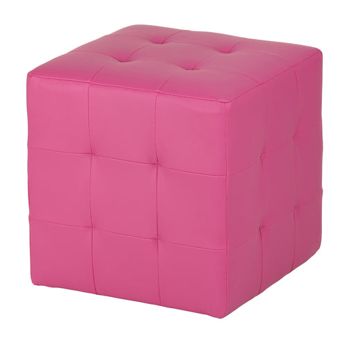 Cortesi Home Braque Pink Tufted Cube Ottoman in Leather Like Vinyl