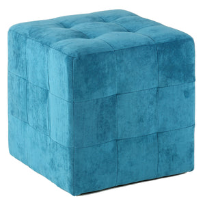 Cortesi Home Braque Tufted Cube Ottoman in Blue Fabric