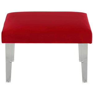 Cortesi Home Whitecrest Bench Ottoman with Clear Acrylic Legs 24" Wide, Red Velvet