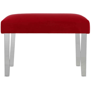 Cortesi Home Whitecrest Bench Ottoman with Clear Acrylic Legs 24" Wide, Red Velvet