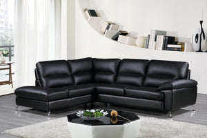 Cortesi Home Contemporary Boston Genuine Leather Sectional Sofa with Left Chaise Lounge, Black 80"x98"