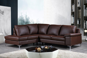 Cortesi Home Contemporary Dallas Genuine Leather Sectional Sofa with Left Side Facing Chaise Lounge, Brown 80"x98"