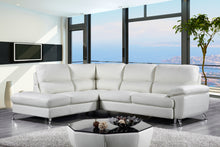 Cortesi Home Contemporary  Miami Genuine Leather Sectional Sofa with Left Facing Chaise Lounge, Cream 80"x98"