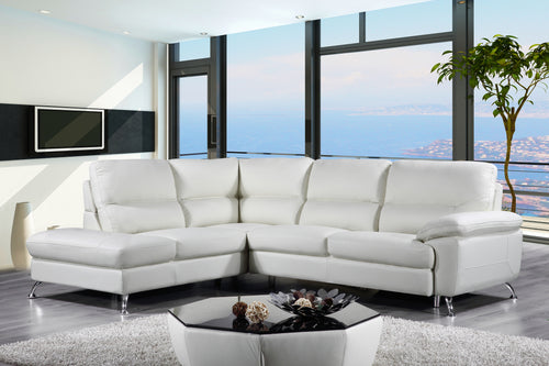 Cortesi Home Contemporary  Miami Genuine Leather Sectional Sofa with Left Facing Chaise Lounge, Cream 80