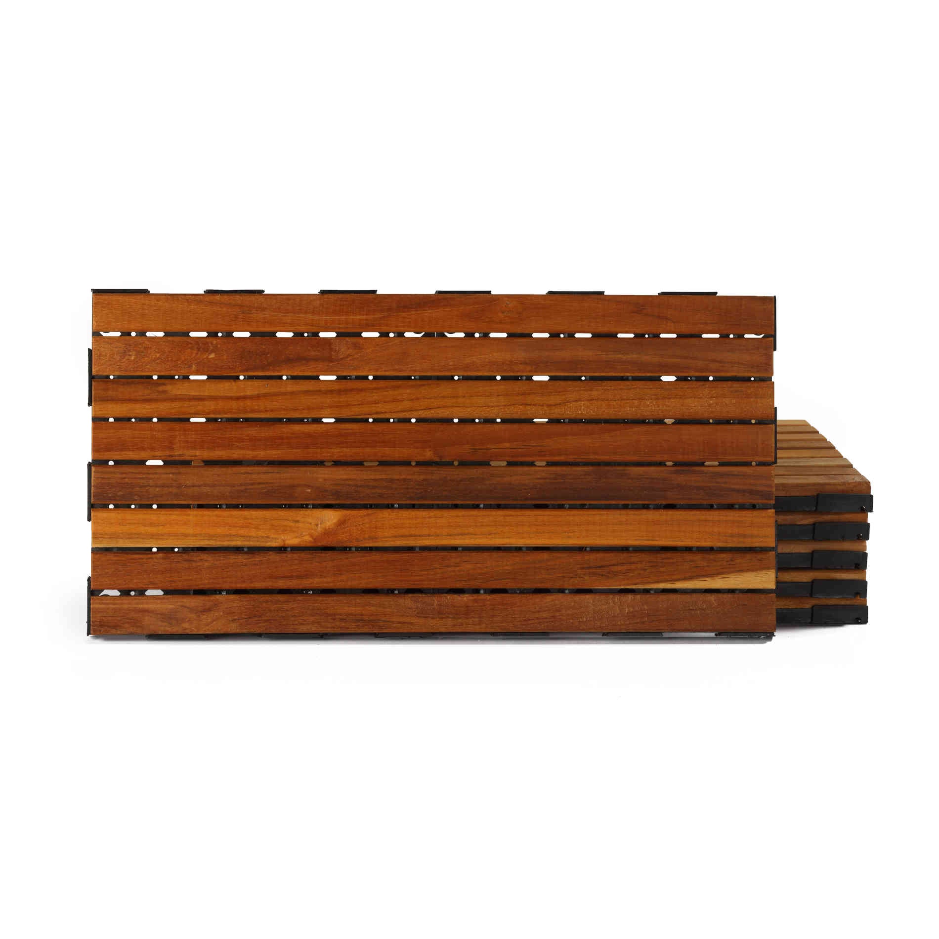 Cortesi Home DIY Interlocking Floor Tiles in Solid Teak Wood (Set of 6) 12x24 each panel, 12 sq ft