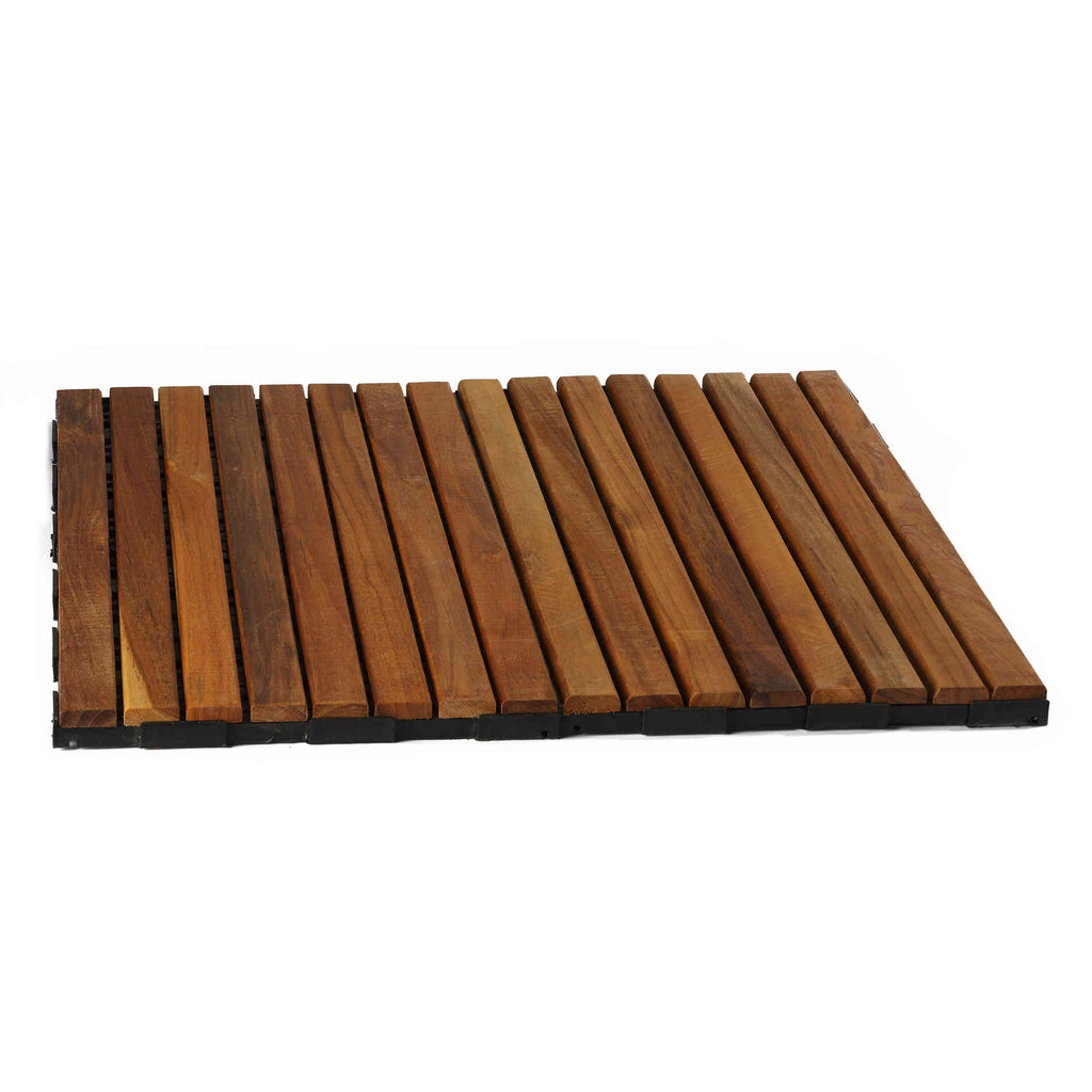 Cortesi Home DIY Interlocking Floor Tiles in Solid Teak Wood (Set of 6) 12x24 each panel, 12 sq ft