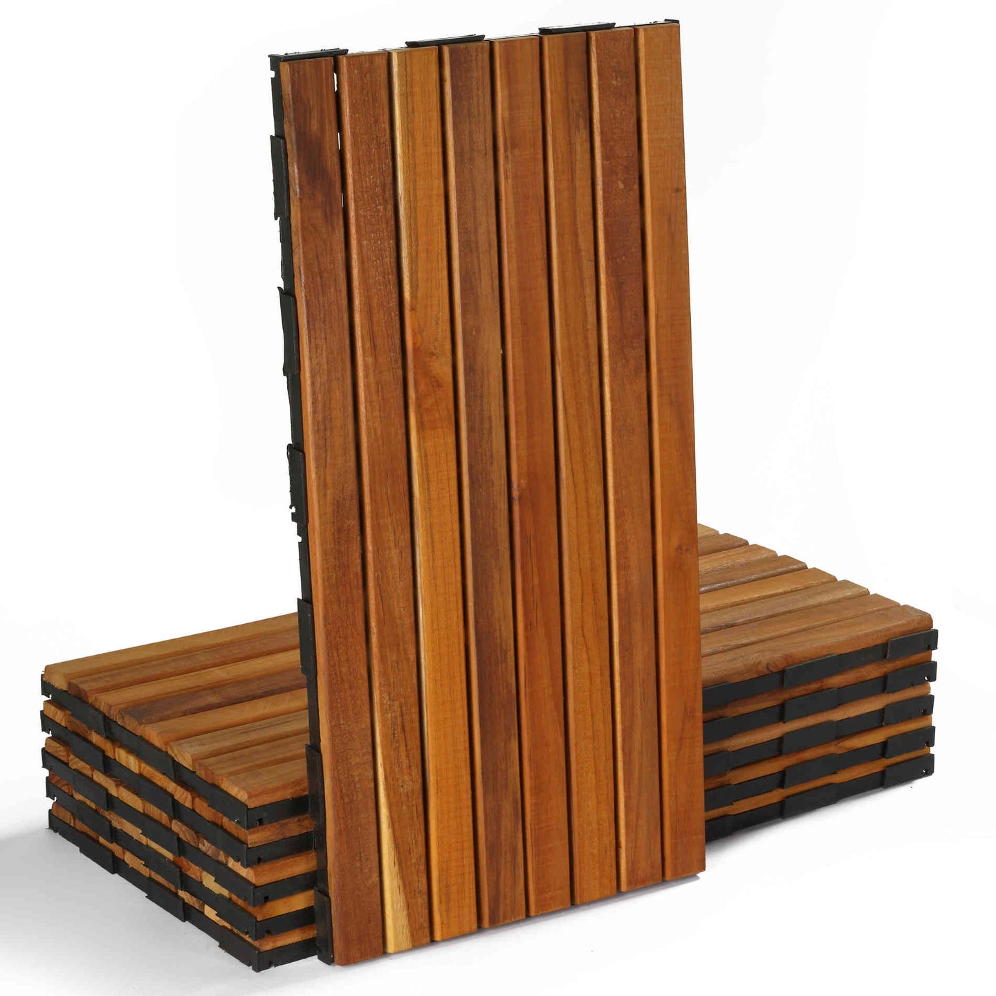 Cortesi Home DIY Interlocking Floor Tiles in Solid Teak Wood (Set of 6) 12x24 each panel, 12 sq ft