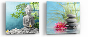 Cortesi Home Karma Tempered Glass Wall Art, 12" x 12" (Set of 2)